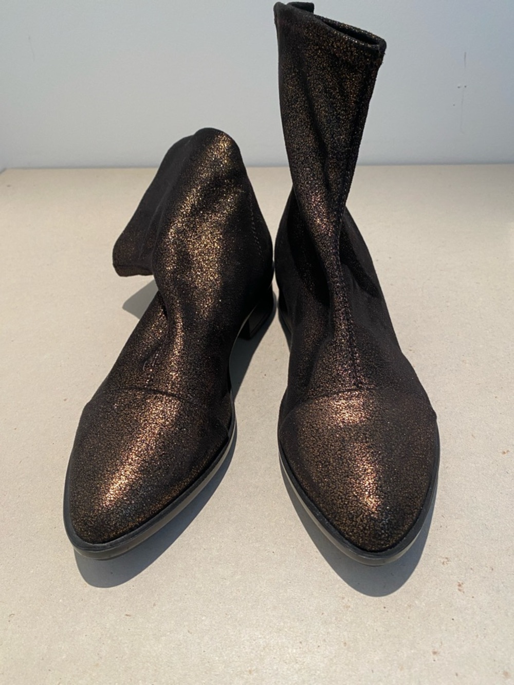 Women's Black Sparkle Pointed Toe Stretch Ankle Boots